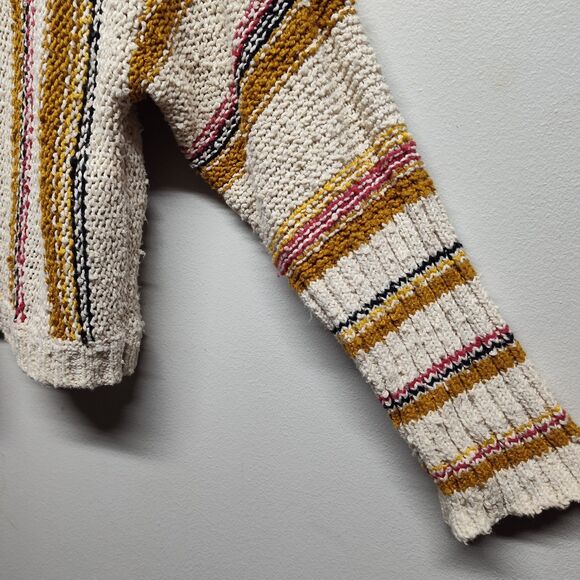 Billabong Crochet Sweater Women Size S Cream Stripes Bohemian Fall Casual - Picture 3 of 8